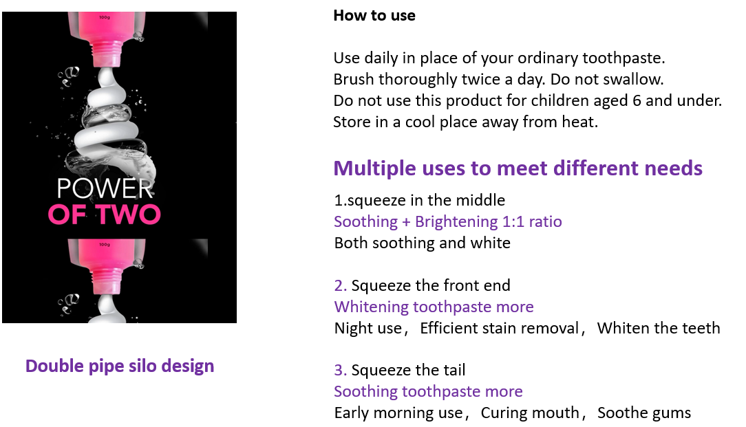 Pasta gigi tabung ganda dengan efek ganda Double tube dual effect toothpaste